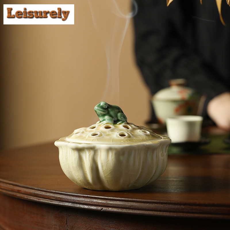 Zen Candle Supplies - 蓮池カエル楽しい香立て禅庭香炉聖なる香りのアロマキャンドル香炉屋内工芸用品