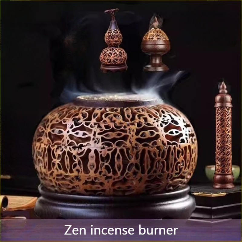 Zen Candle Supplies - 円形/ひょうたん型/縦型/博山/創造的な木製中空香炉/家庭用室内禅装飾品宗教用品