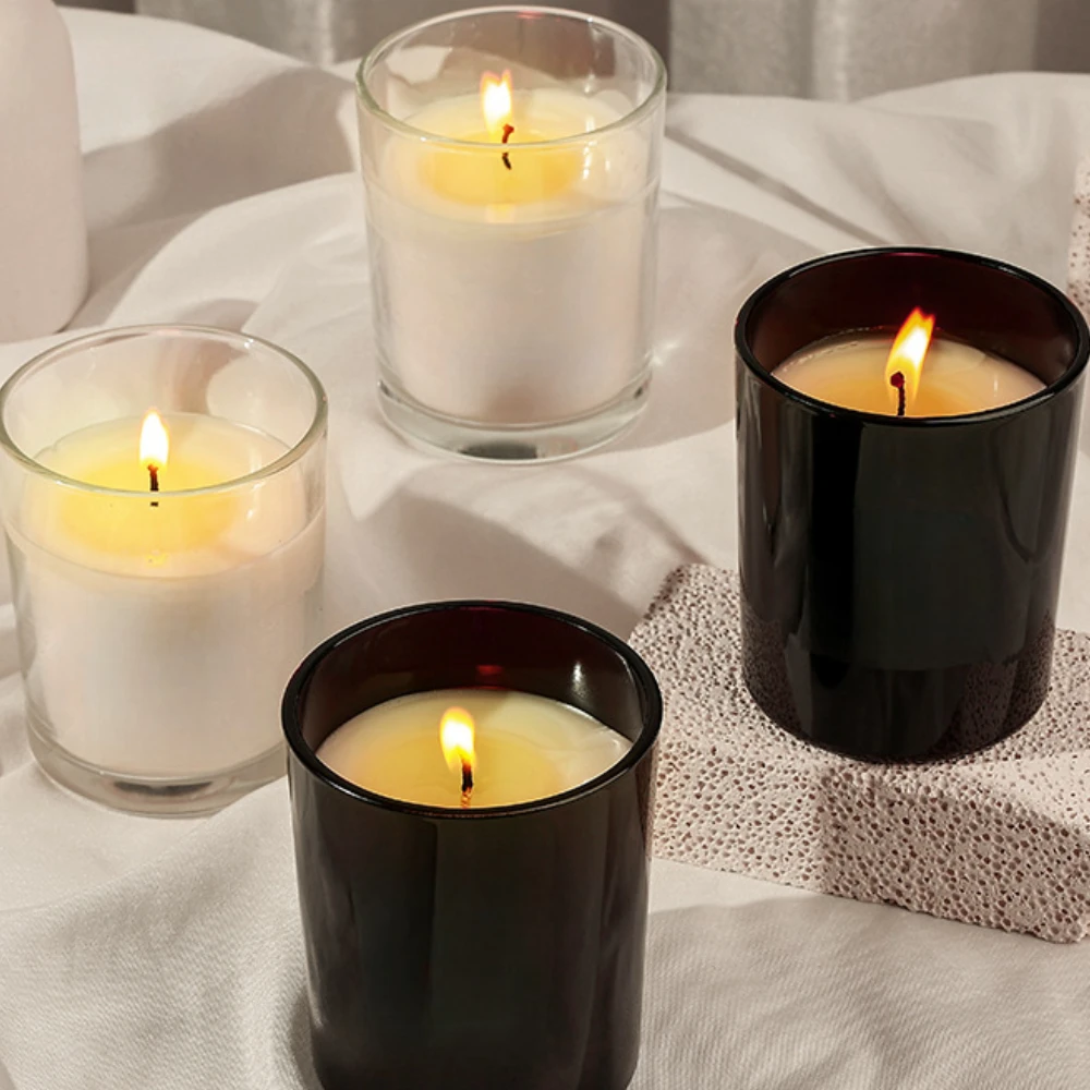 Candle Supplies Luxury - 高級ガラスキャンドルジャーブラックホワイトガラスキャンドルホルダー結婚式用シリンダーガラス香りキャンドルコンテナティーカップ用品