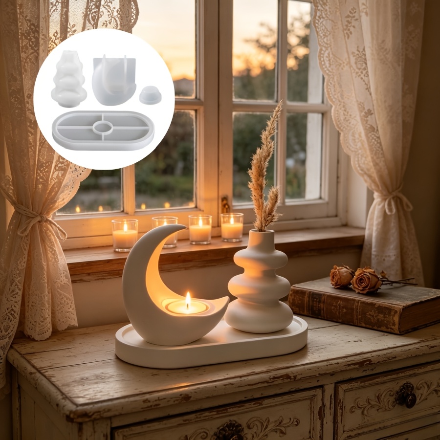 ムーンキャンドルスティック、北欧風花瓶、楕円形トレイを含む4 - Candle Quotes のレビューと価格