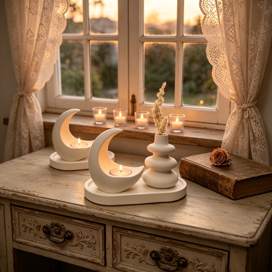 ムーンキャンドルスティック、北欧風花瓶、楕円形トレイを含む4 - Candle Quotes のレビューと価格