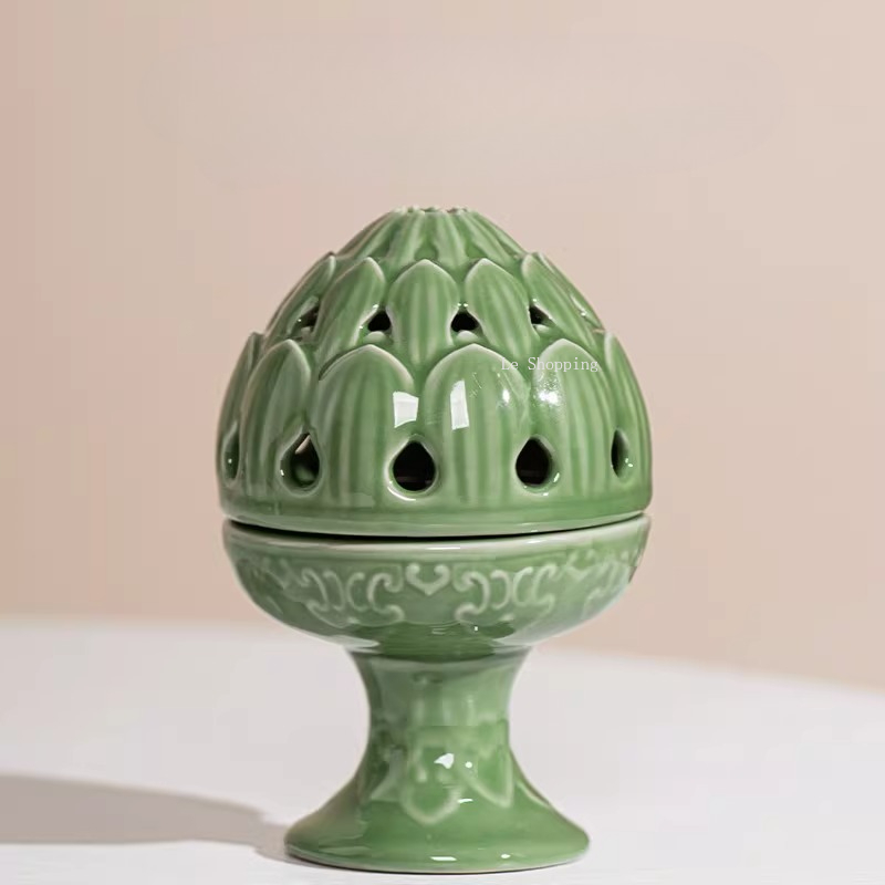 青磁中国風陶器香炉/透かし模様室内卓上装飾品装飾禅宗教用品 - Zen Candle Supplies のレビューと価格